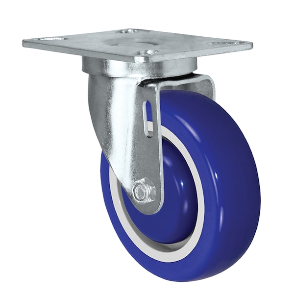 5"x1-1/4" Swivel Caster, Blue Polyurethane on Polyolefin Core Wheel
